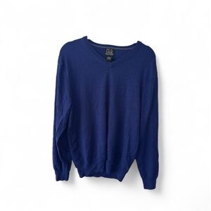 Jos. A. Bank Travelers Collection Merino Wool V-Neck Sweater in Rich Blue - XL